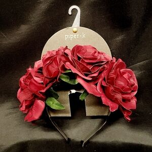 Piper K NWT Deep Burgundy Roses Floral Headband